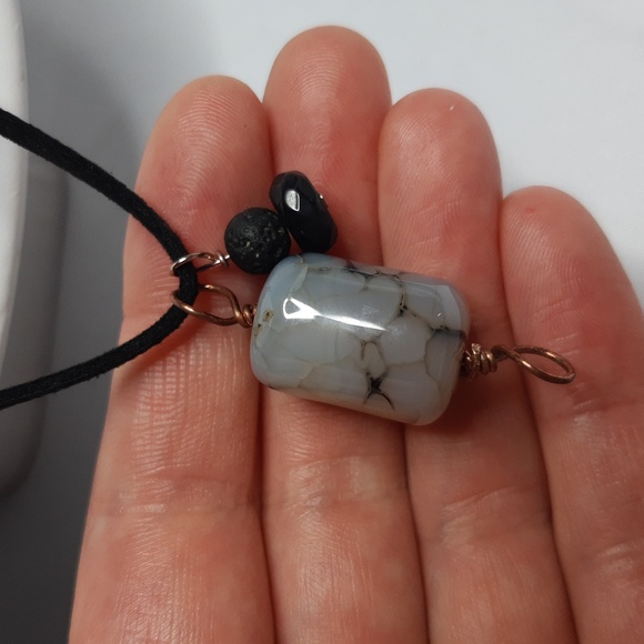 Copper Wire Wrapped Agate, Onyx, Lava Stone Necklace - Picture 2 of 3